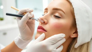 Profesjonalny zabieg z użyciem kwasu azelainowego 30% Apis Azeloglicyna przeprowadzany w gabinecie kosmetycznym w celu leczenia trądziku i przebarwień.