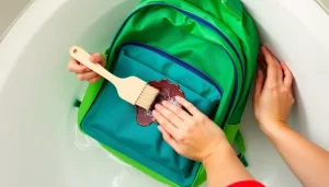 Rodzic z troską czyści tornister, sprawdzając, czy plecak Coolpack można prać w pralce, i wybiera bezpieczną metodę ręczną, aby nie uszkodzić materiału i nie stracić gwarancji.
